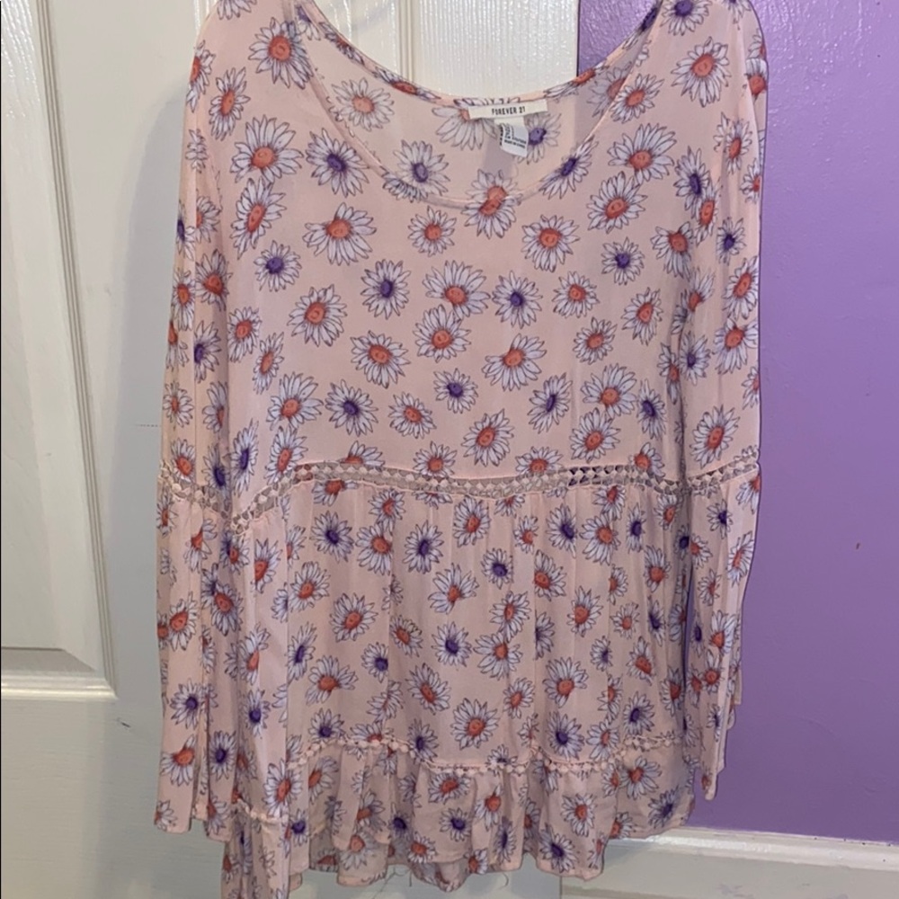 Pink floral print blouse
